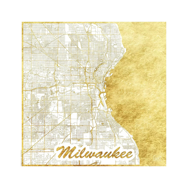 Milwaukee Gold Leaf Urban Blueprint Map by Hubert Roguski - Wrapped Canvas Print, 66.04 cm H x 66.04 cm W x 3.175 cm D