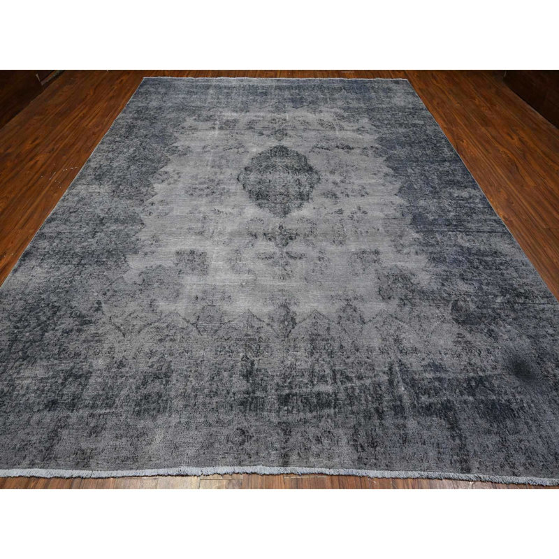 Tapis oriental gris propre et doux 9 pi 8 po x 12 pi 6 po Zoroastrian Kerman