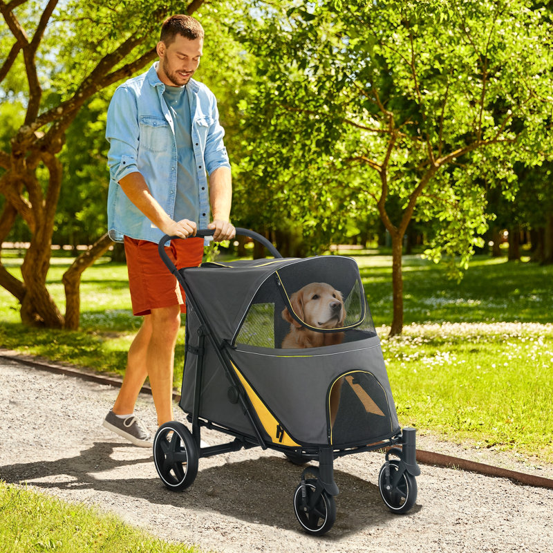 Poussette pliable standard pour animaux de compagnie avec rangement Smooth Ride and Absorption des chocs