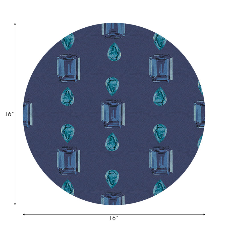 Gem Emeralds Vegan Leather Round Pebble Placemat, Blue, Sapphires