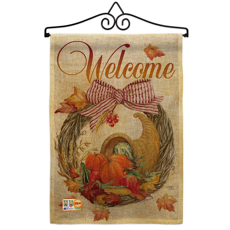 En toile jute à 2 côtés 19 po x l 13 po cornucopia couronne en toile jute automne drapeau de jardin