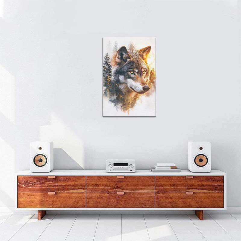 Wolf Wall Art, Forest Pictures Wall Decor, Animal Painting, Wildlife Canvas Prints, Framed Artwork for Living Room Bedroom Bathroom Office Home Decoration 24''x16''