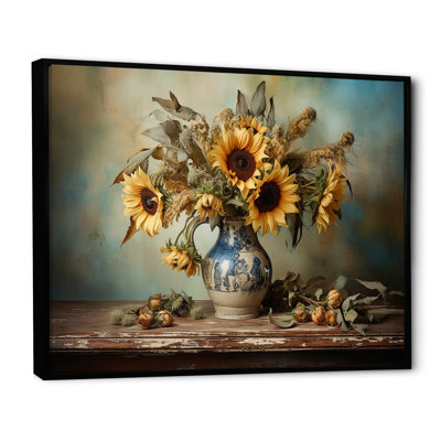 " Vintage Sunflowers Bouquet Still Life II "