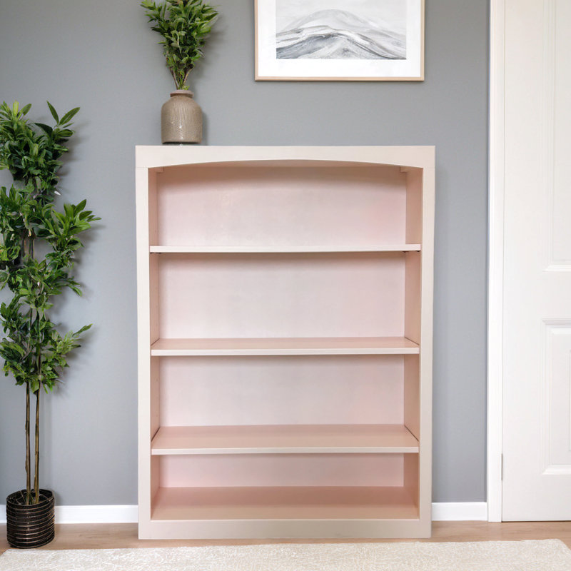Ossy American Built Solid Wood Bookcase, Blush Pink, (4 Shelves) 48"H x 36"W x 12"D