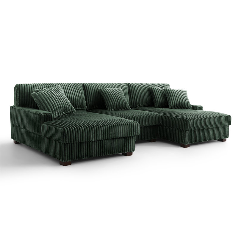 3 Seater Sectional, Green Polyester/Foam Padding