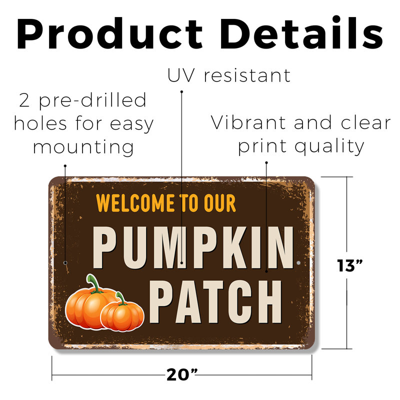 Panneau de bienvenue en plastique 13 po x 20 po Welcome To Our Pumpkin Patch, H 13 po x l 20 po x P 0,1 po