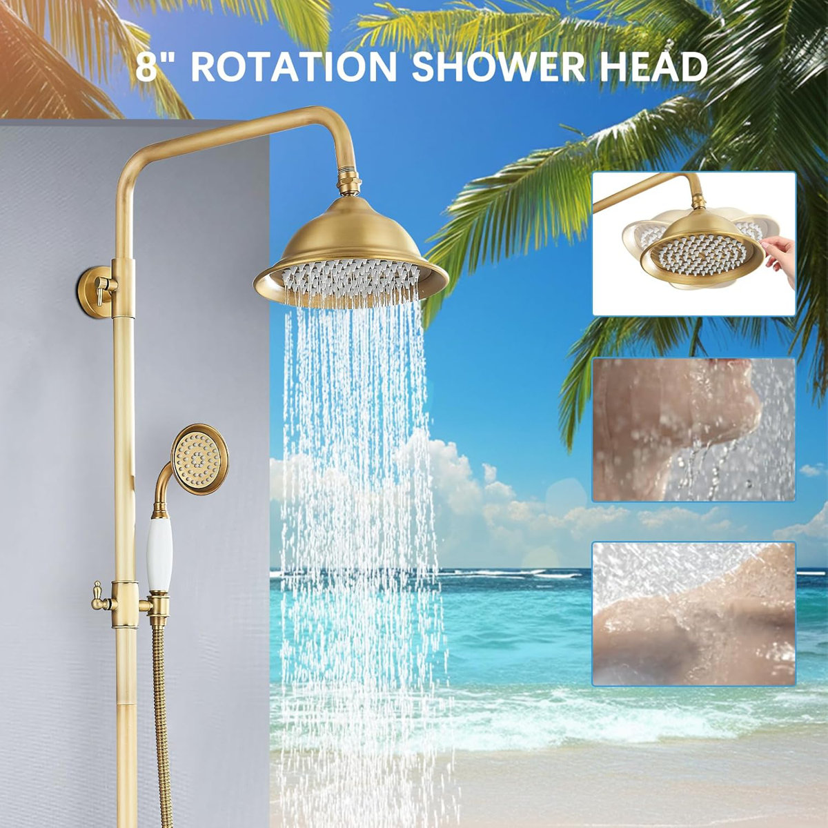AlenArtWater Antique Brass Shower System Bathroom Shower Faucet Set ...