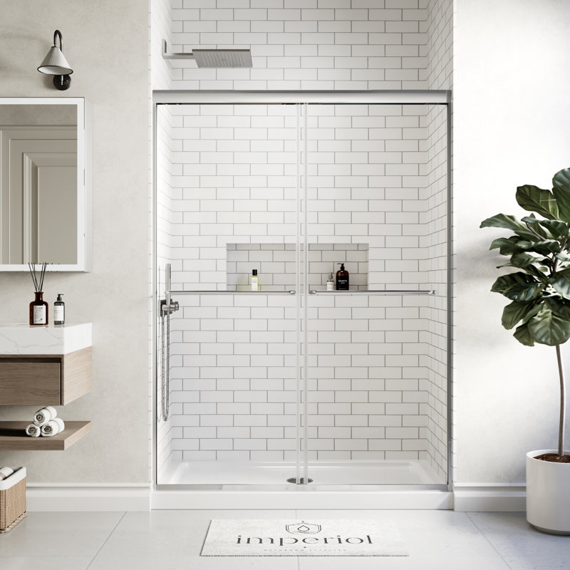 50" - 54" W x 70" H Double Sliding Semi-Frameless Shower Door with 1/4" (6mm) Crystal Clear Tempered Glass, Chrome