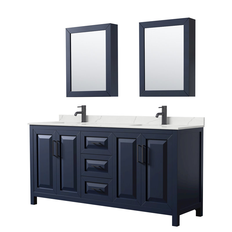 Daria 72'' W Vanity, Blue, Matte Black, White Quartz