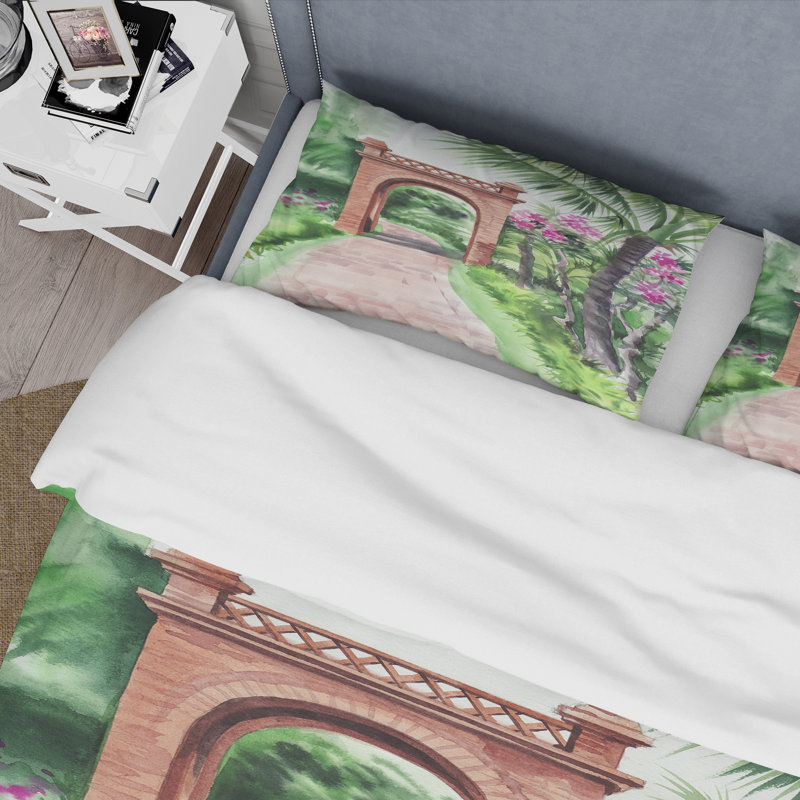 Traditional Gate In Tropical Oasis - Ensemble de housse de couette tropical - Microfibre de polyester