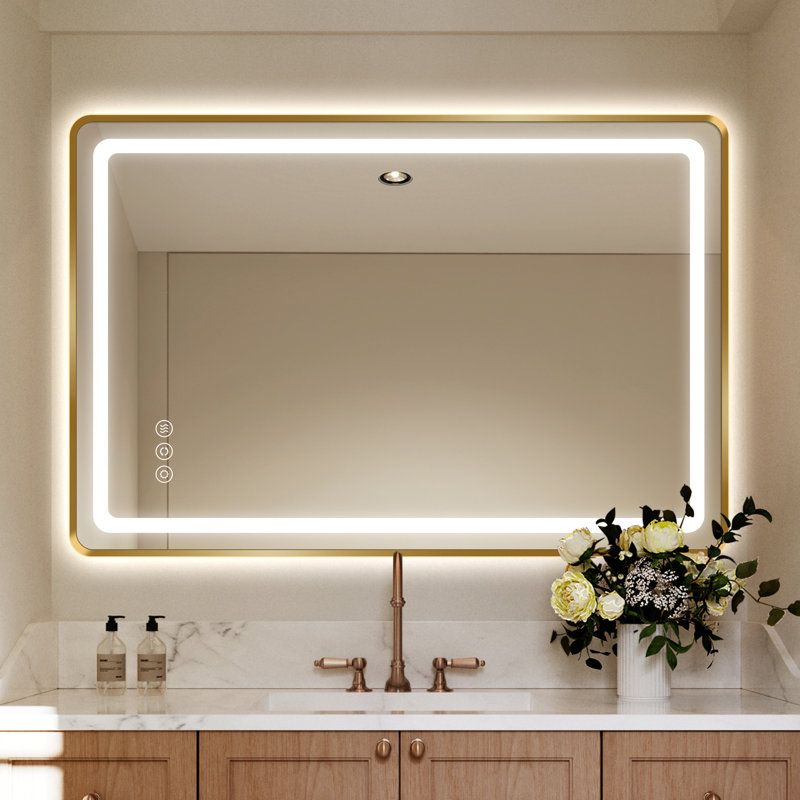 Front and Backlit LED Bathroom Vanity Mirror, Gold, 36" x 24"