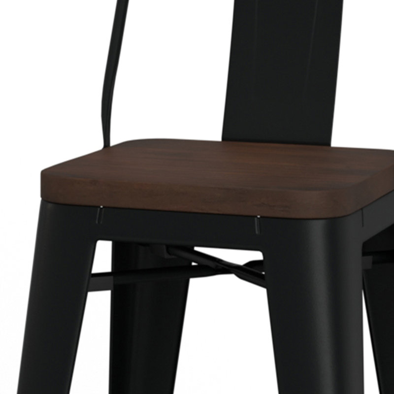 Tabouret en bois massif et métal Rayne, Noir, Tabouret de comptoir (siège d'une hauteur de 24,0, 2