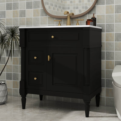 Meuble-lavabo avec lavabo intégré, armoire autoportante avec tiroir rabattable et tablette réglable
