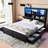 Queen Bed Frame In Black, Led And Charging Station, 4 Storage Drawers, Metal Frame, Bookcase Headboard With Hidden Flip - Up Storage, 2 Tier Shelves, Noise , No Box Spring, Vintage Bed, Quick