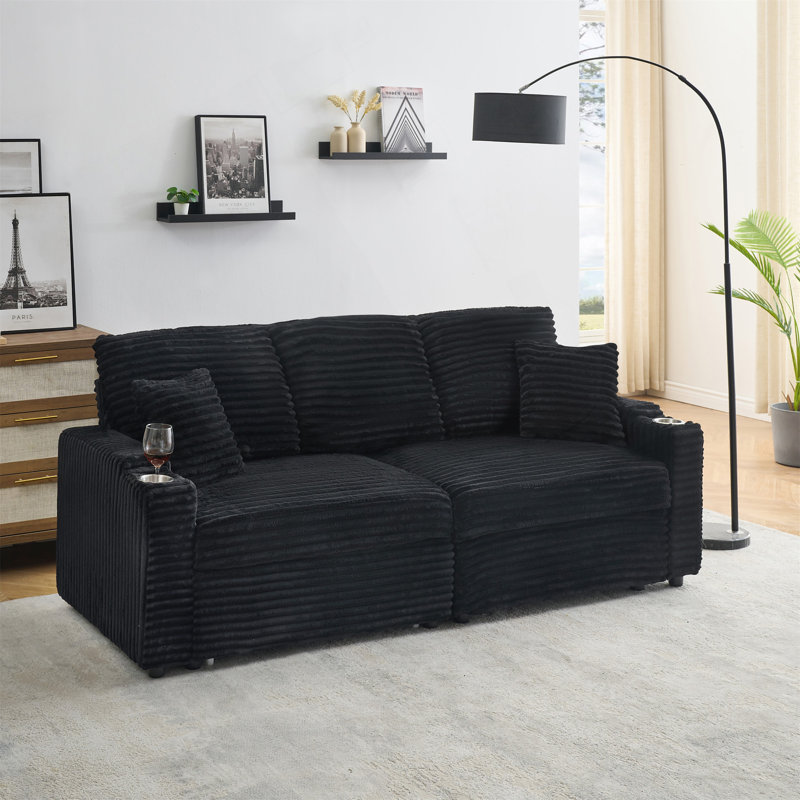 Canapé coulissant 80 po deux-en-un avec inclinable pliable, porte-gobelet et coussin pour un confort de salon polyvalent