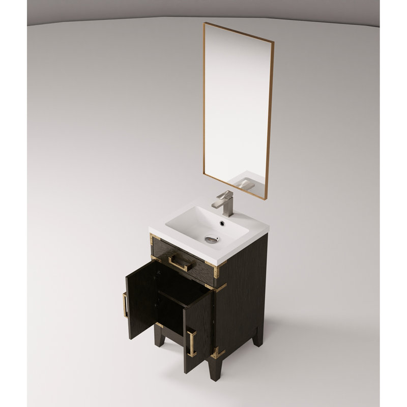 Ensemble de meuble-lavabo simple en chêne brun avec surface en acrylique scellée et miroir en H 24 po, Chêne brun