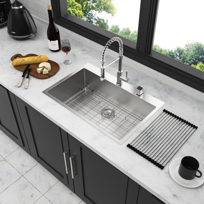 22X33 Inch Stainless Steel Sink: 16 Gauge, Structure, With Drain Assembly Kitchen Basin: To Scratches, Condensation-