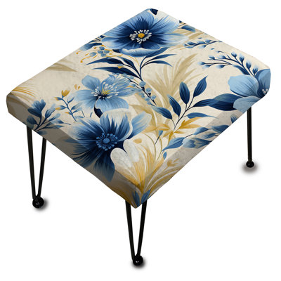Blue And White Flowers Retreat III - Floral Rectangle Ottoman