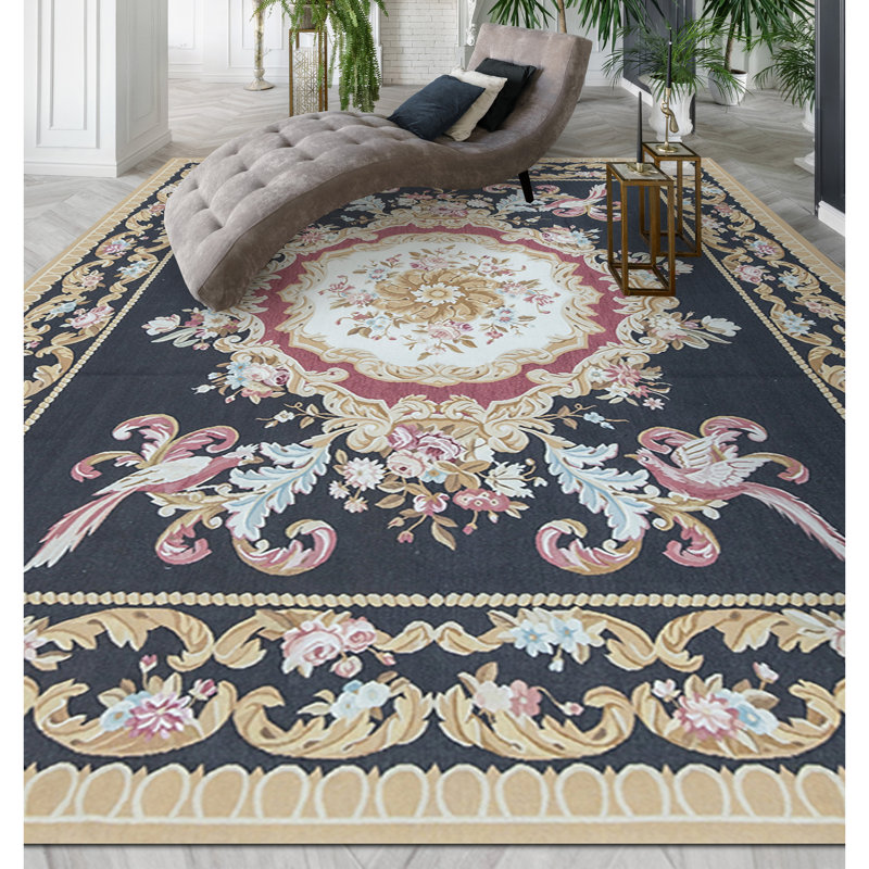 Hand-Knotted High-Quality Black and Gold Area Rug