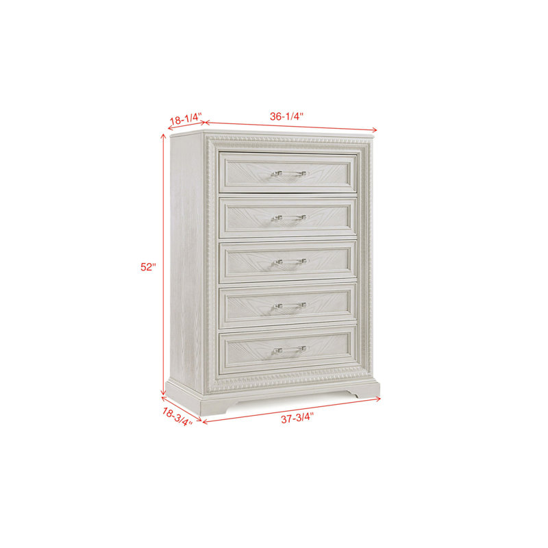 Magnifique meuble de chambre de style transitionnel à 5 tiroirs avec commode 5 tiroirs blanc