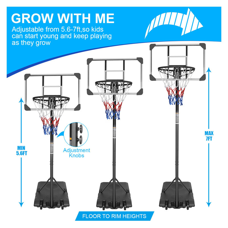 Système portatif de but de basketball en fer avec panneau en polycarbonate et roues