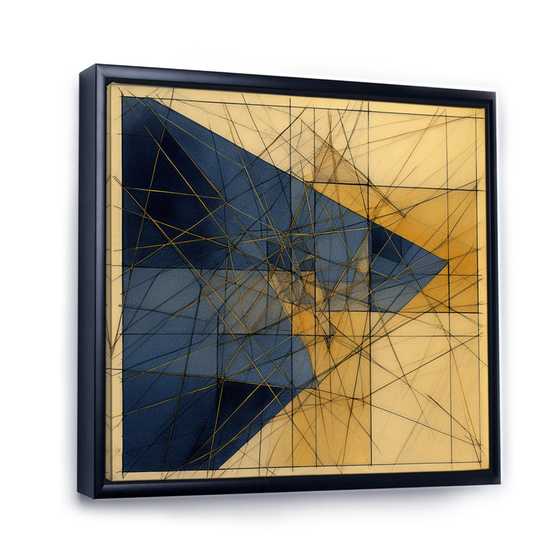 «Minimalist Blue and Gold I», reproduction d'art sur toile, H 20 po x l 12 po x P 1 po, Cadre flottant noir