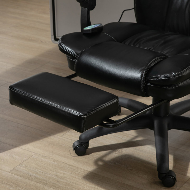 Fauteuil de bureau avec 6 massages, 5 modes, cuir PU, inclinable, hauteur réglable, pivotant sur 360 °, repose-pieds rétractable, vibration à haut dossier noir,