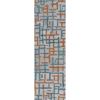 Campbell Hand-Tufted Geometric Indoor/Outdoor Rug Blue/Teal/Orange