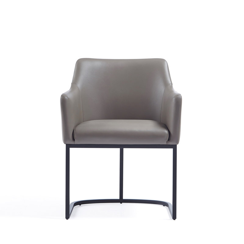 Serena Modern Vegan Leather Upholstered Steel Dining Arm Chair in Taupe, Gray