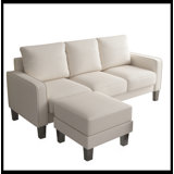 Buk 75.01'' Sofa Modern Living Room Furniture L Shape Sofa with Ottoman in Beige Fabric 