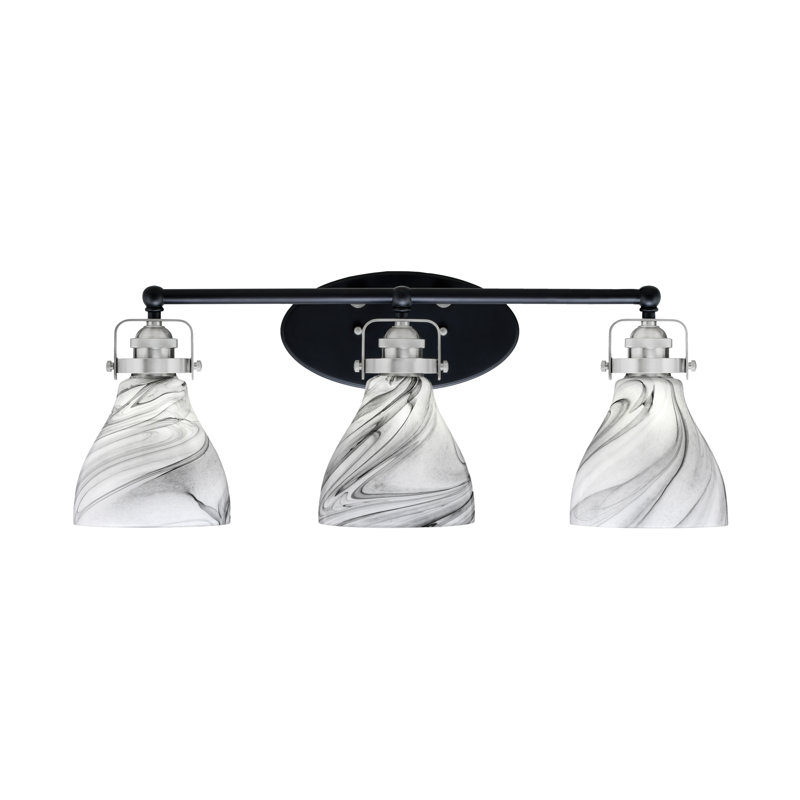 Barre d'éclairage de salle de bain 3 lumières Easton avec verre tourbillon onyx 6,25 po Easton, Noir mat/nickel brossé