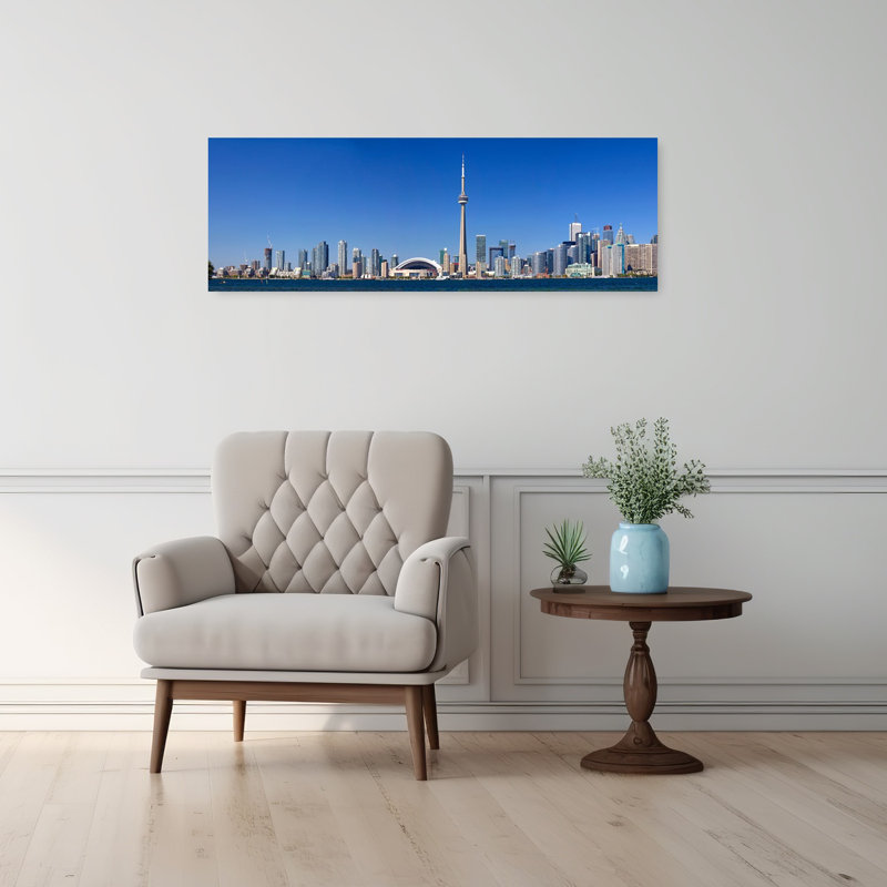 Skylines in a city CN Tower Toronto Ontario Canada 1 Piece Wrapped Canvas Panoramic Wall Art, 30.48 cm H x 91.44 cm W