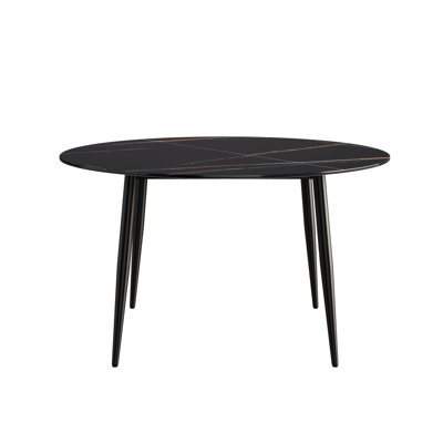Table de salle à manger ronde noire avec dessus en pierre frittée de 53 po de hauteur et sans rayonnement