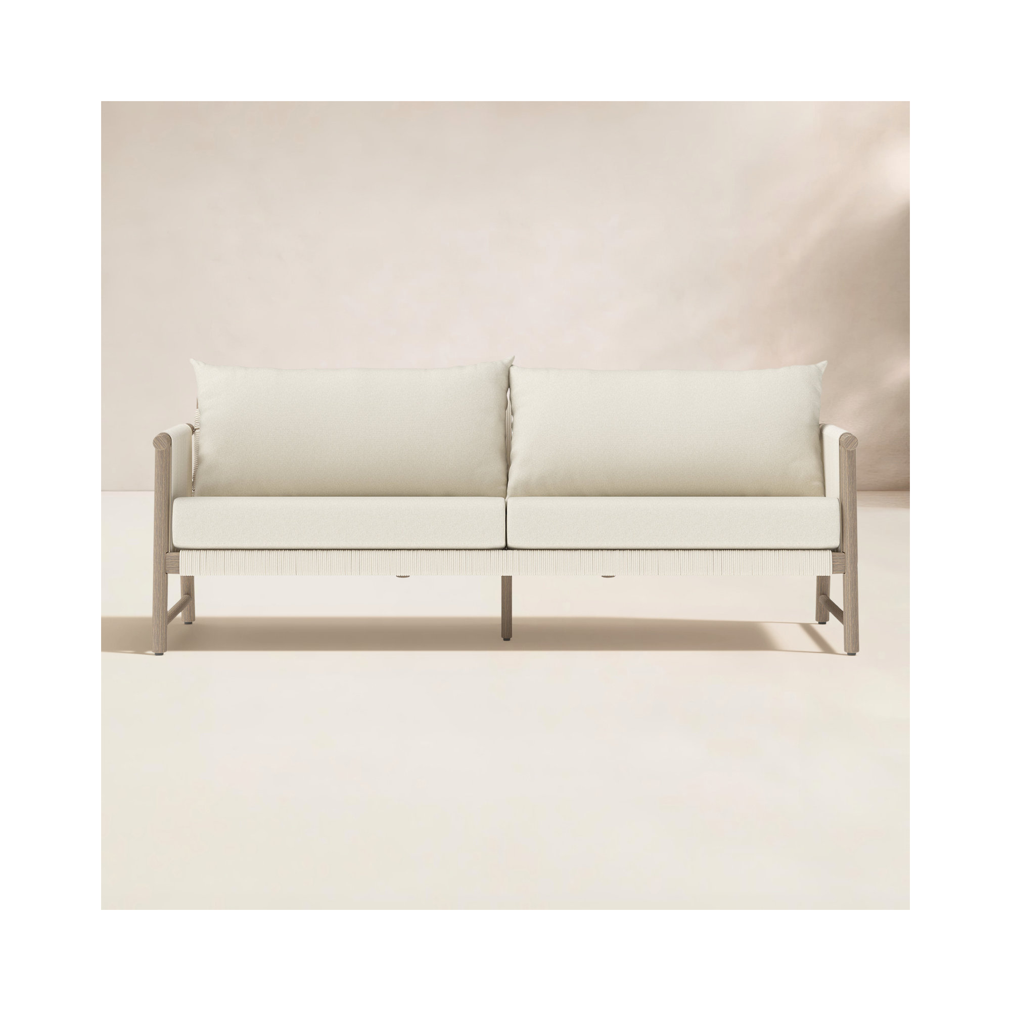 Naomie Acacia Wood Outdoor Patio Sofa With Rope Wicker - Olefin Linen