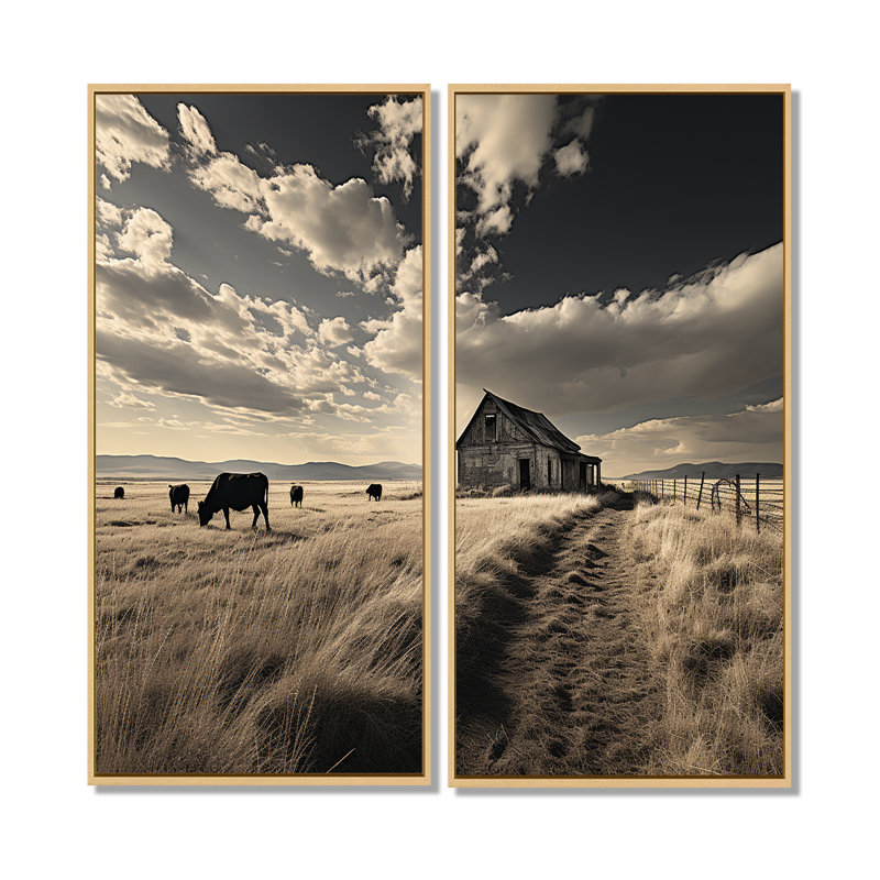 Bétail «Horizon silencieux III» - grand art mural, 20" H x 24" W, Impression encadrée flottante, Cream