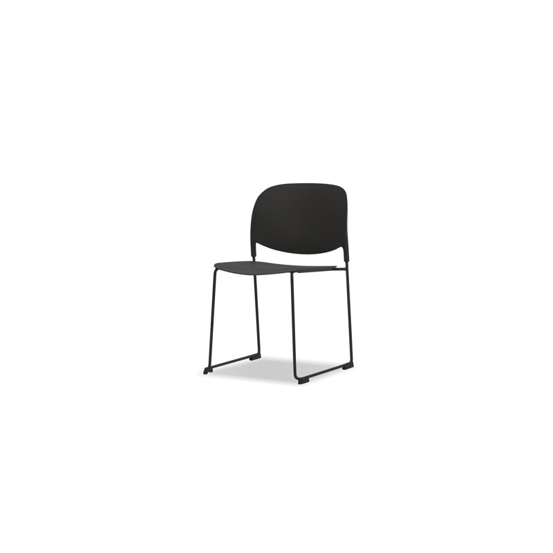 Calvin Steel Outdoor Stacking Dining Side Chair with Cushion, Black