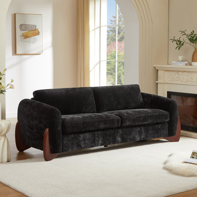 Marcel Modern Chenille Upholstered 3-Seater Sofa With Wooden Legs