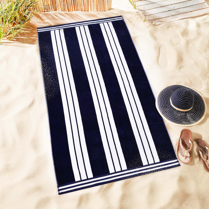 Chira Oversized Stripe Cabana 100% Cotton Beach Towel, Blue, Beach Towel - 1 Pack