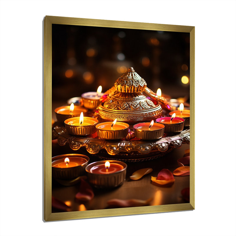 «Worthie Orange Indian Art Diwali Illuminations», reproduction d'art sur toile encadrée, Cadre doré à une seule photo
