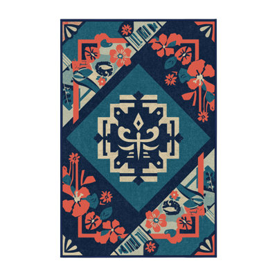 Tapis bleu moelleux moelleux à motif éclectique à motif éclectique Oreland Maui
