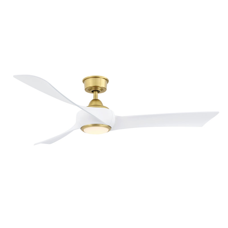 Wrap Custom 56 inch Indoor/Outdoor Celling Fan with LED CCT Select Light Kit - Brushed Satin Brass with Matte White blades