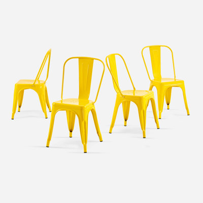 Chaises de salle à manger 4 pièces en métal jaune ultrabrillant, siège de 18 pouces et barres intérieures faciles à nettoyer