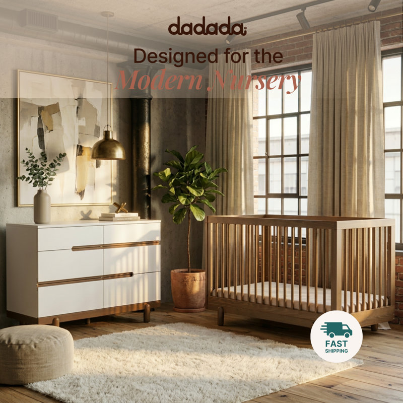 Bliss 6-Drawer Nursery Dresser, White/Walnut
