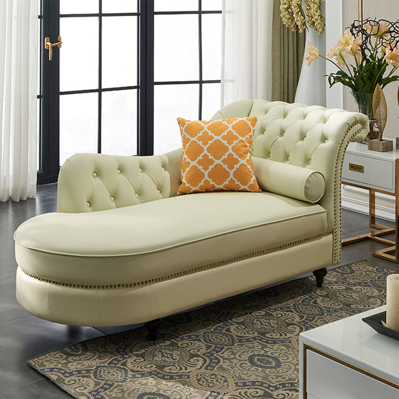 Chaise longue en similicuir Elegant Light Luxury, Accoudoir à droite (vu de face), Beige