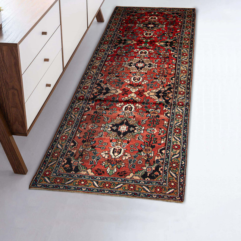 Tapis rouge noué à la main unique 3 pi 5 po x 10 pi 11 po Andelz