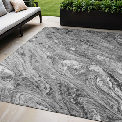 5' X 8' Gray Silver And Charcoal Abstract Washable Indoor Outdoor Area Rug