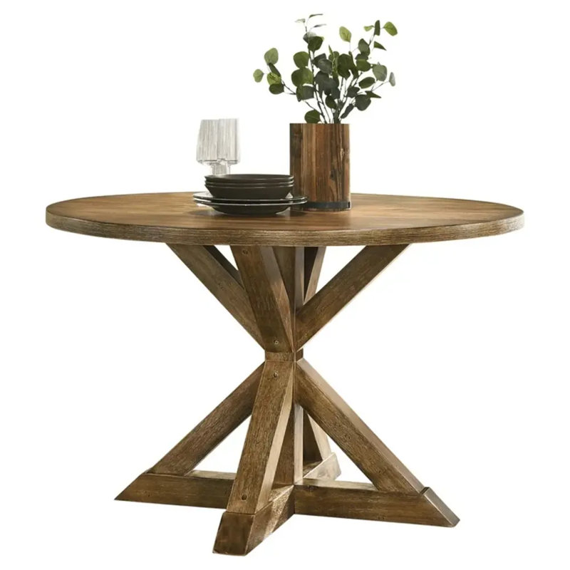 Ebbert Round Solid Wood Base Dining Table, Natural Ash