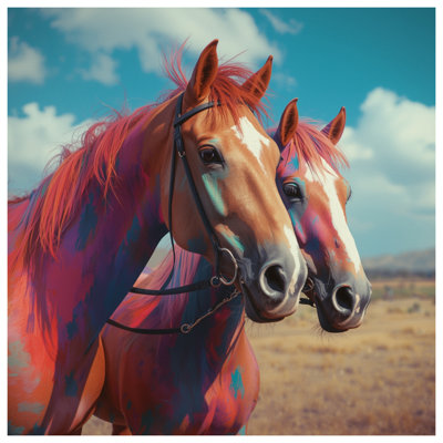 Tapisserie murale colorée Chevaux colorés - Décoration murale Chevaux
