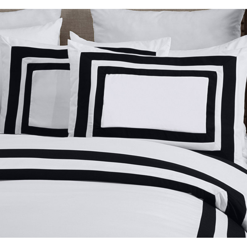 7-Piece Hotel Style Bed in a Bag Comforter Set with Sheets, White/Black, Full Comforter + 6 Additional Pieces