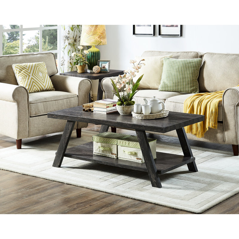 Table basse moderne en bois gris anthracite avec espace de rangement supplémentaire, Gris anthracite, Gris anthracite